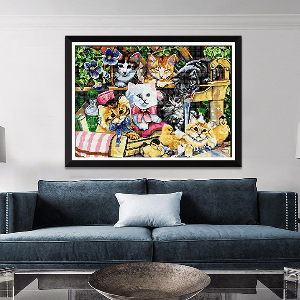 

Наборы для вышивки крестом «Семейка кошек» для начинающих, декор для дома, 47 x 35 см, 14 шт.