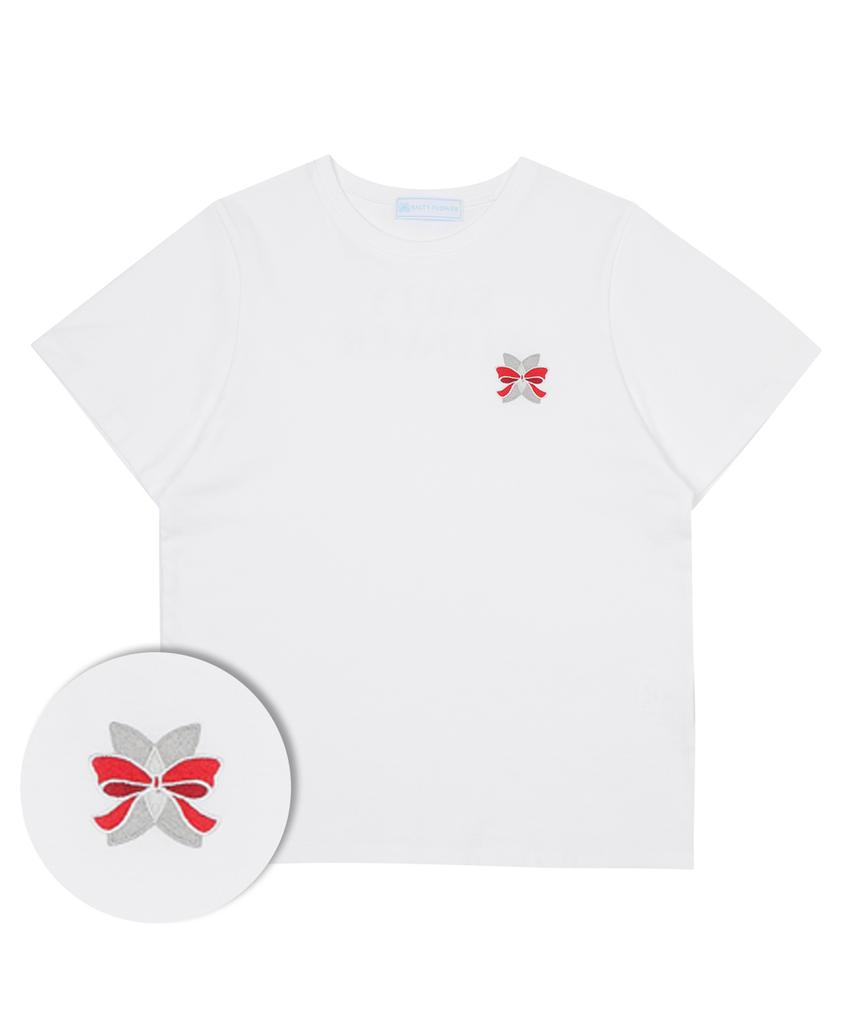 Soltipeullawo Red Ribbon Embroidered Signature Short Sleeve White