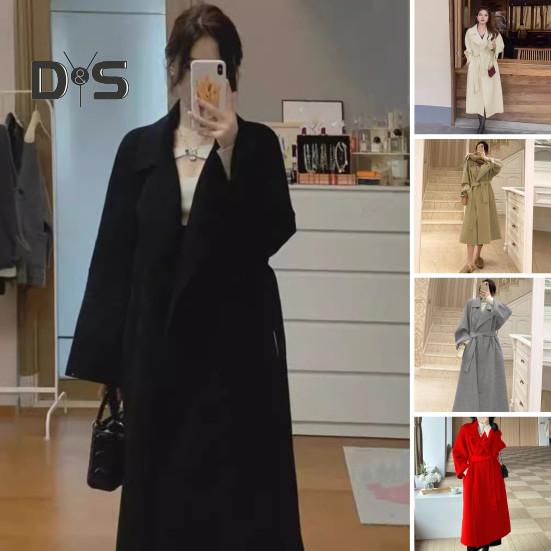 Sobretudo de inverno feminino com cinto, gola virada para baixo, bolsos, cardigan de cor pura, casaco de comprimento médio, mangas compridas, térmico, para deslocamento, namoro, casaco de inverno