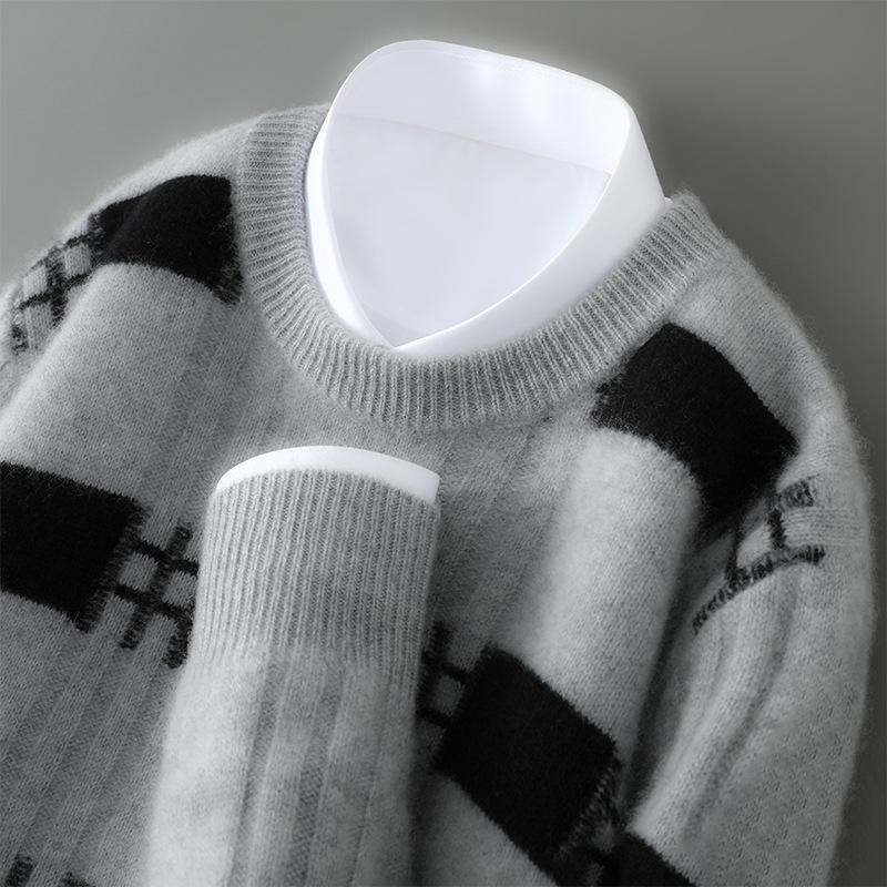 Pánský podzimní a zimní stylový všestranný pruhovaný kardigan s barevnými bloky a kulatým výstřihem, základní top z kašmírové pleteniny, pohodlný a teplý svetr