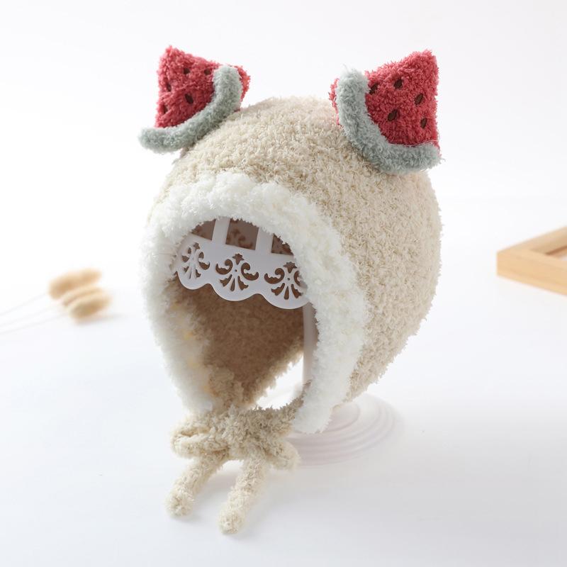 

Зимние детские плюшевые наушники-бини, милая фруктовая шапка для младенца, теплая шапка для девочки, шапка для малышей, детская шапка из овечьей шерсти, ветрозащитная шапка для защиты ушей бежевый