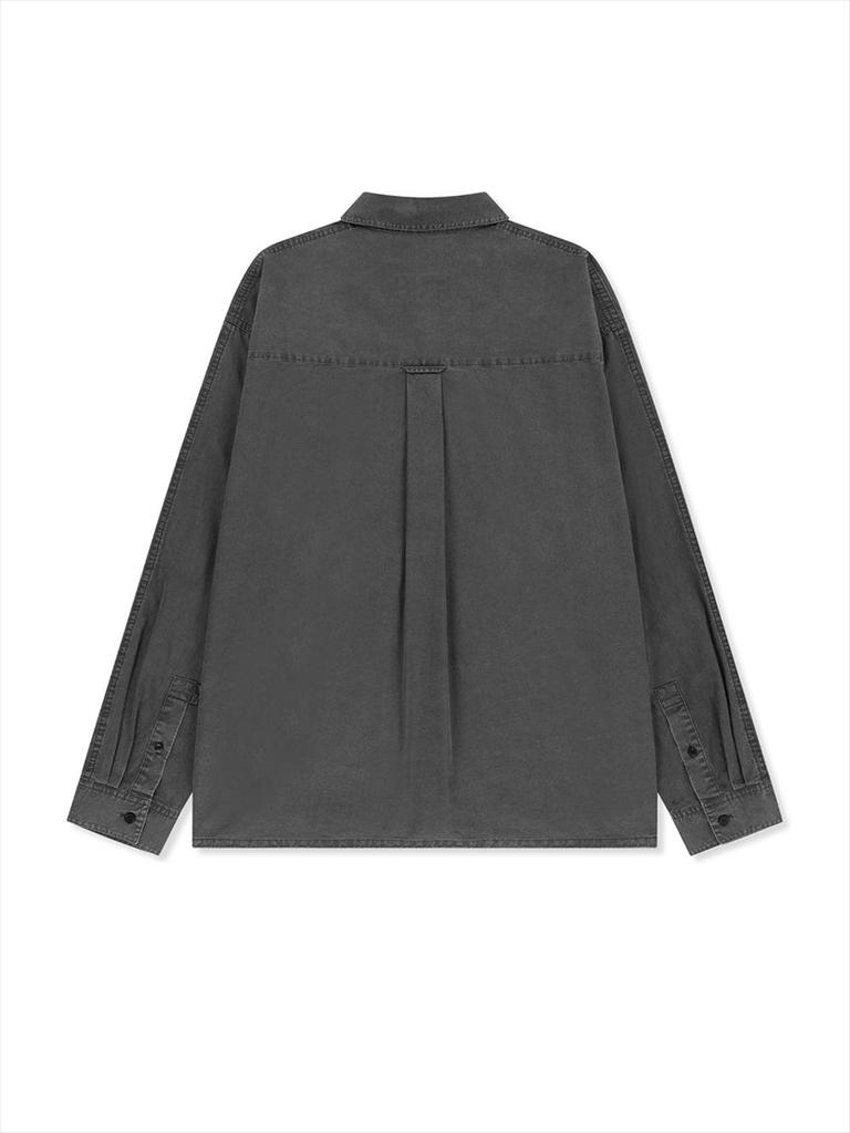 [Matinkim] Washed Cotton Drawstring Shirt In Charcoal