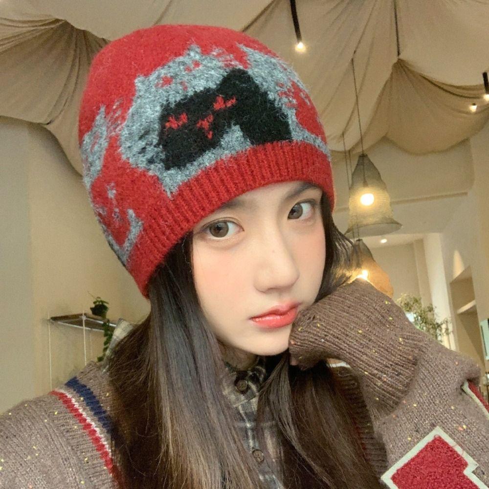 Printed Jacquard Cat Knitted Hat Warm Printing Knit Cap  Apparel Accessories