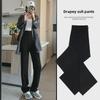 Women's Black Wide-Leg Drape Trousers - Summer Straight Pants