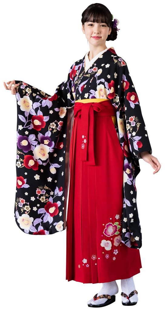 Graduation Ceremony Hakama Camellia Elementary School Japanese Graduation Undergarment with Half Collar Hakama Obi with Obi Pillow Waist Strap 5 Black