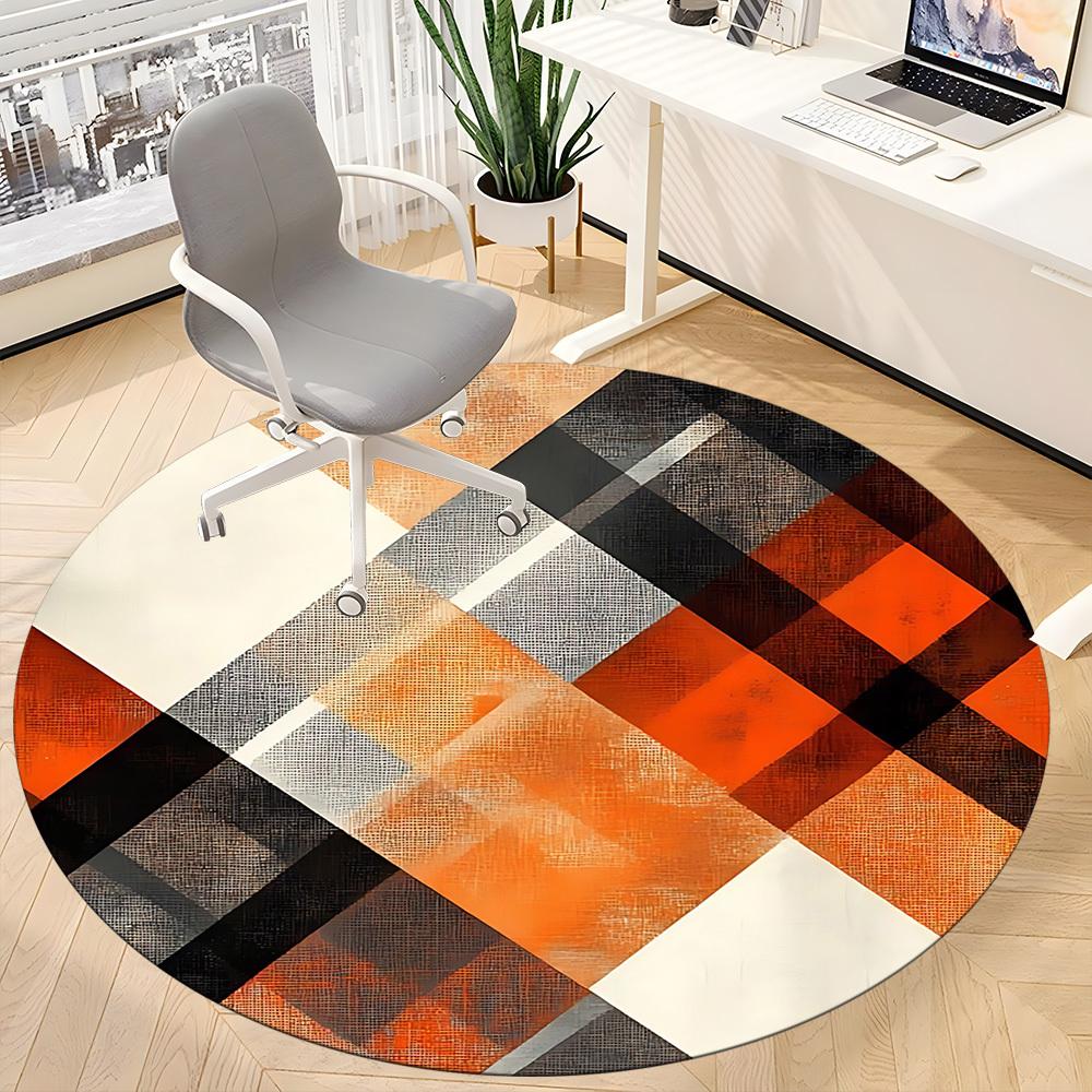 1pc Orange Black White Chair Carpet for Office, Round Polyester Mat, Indoor Decor for Office, Easycare Fabric, Washable Non-slip Area Carpet