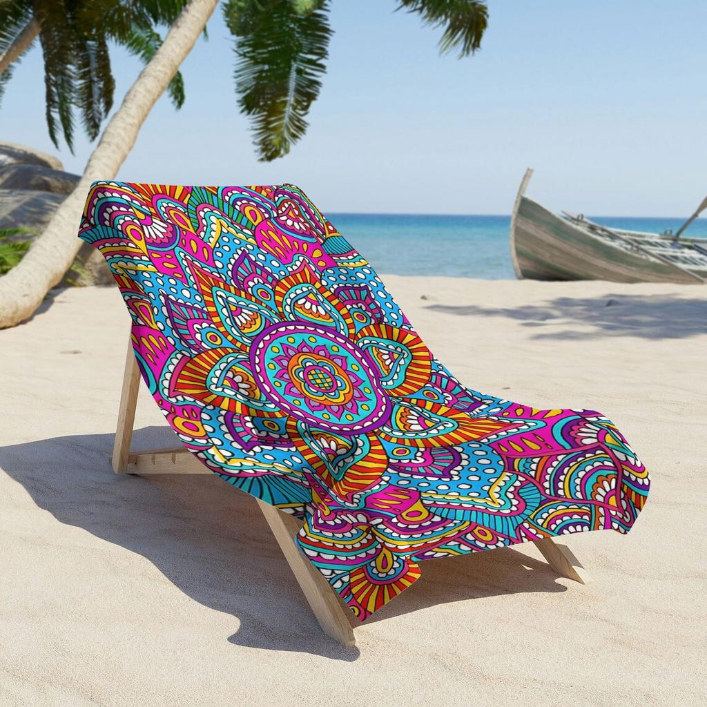 1 Pack Large Bohemian Mandala Beach Towel Suitable for Summer Swimming Pools, Soft Absorbent Microfiber with Bright Mandala