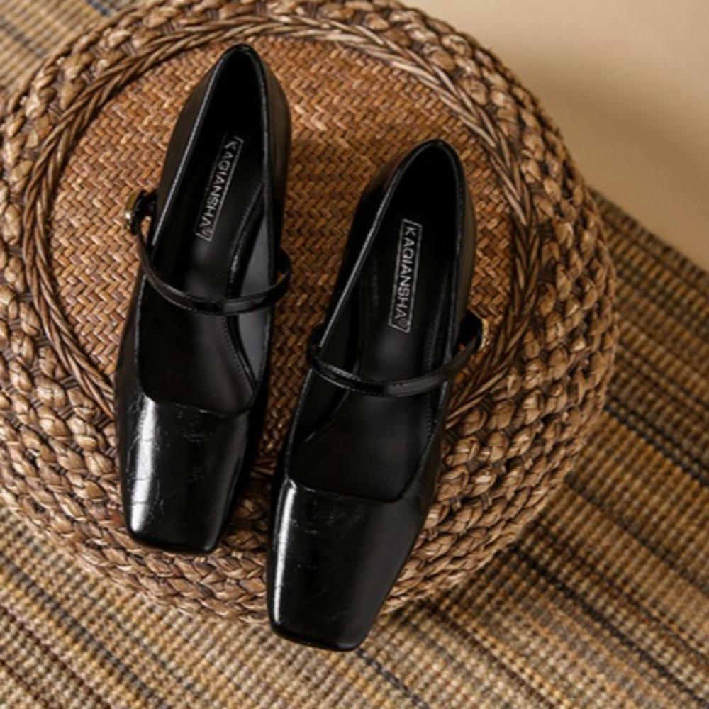 Fashion Mary Jane Shoes Vintage Mary Jane Leather Shoes with Light Mouth Single Shoes Women's Square Head Thick Heel High Heels