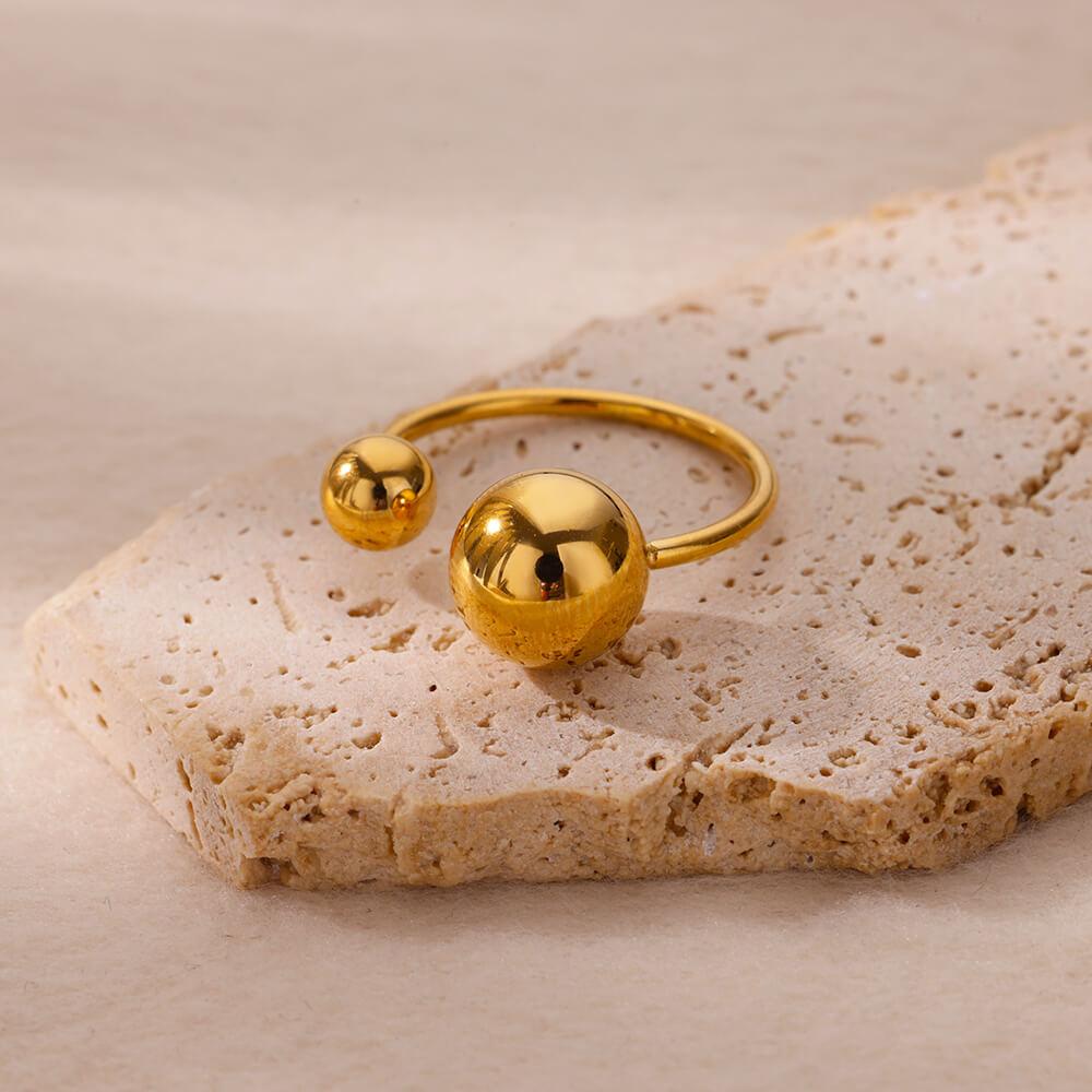 Exaggerated Stainless Steel Bead Ball Rings For Women Men Open Adjustable Gold Color Stainless Steel Ring Waterproof Jewelry