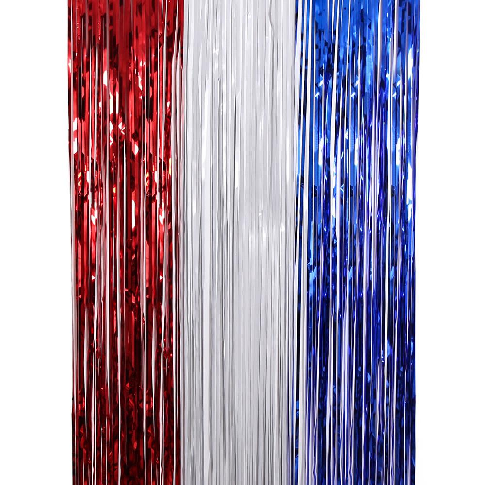 Vibrant White Red And Blue Independence Day Rain Curtain For Festive Decorations Party