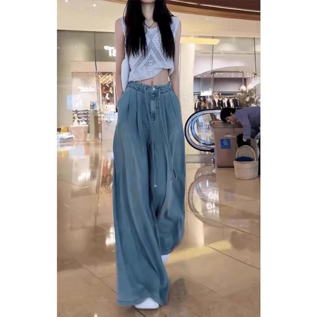 2025 Summer Women's Loose Fit Wide Leg Pants - Slimming, Versatile, Elastic Waist