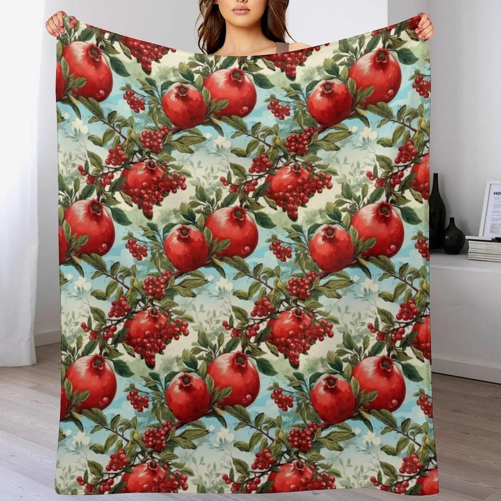 

Red pomegranates and seeds against the blue sky Throw Blanket Outdoor Soft Blanket for Picnic Beach Camping 102x76cm(40x30in)