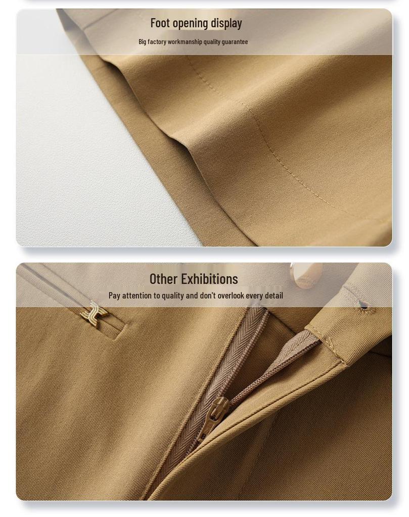 Dámské khaki šortky k obleku: Jaro/Léto 2025 Volné, S vysokým pasem, Zeštíhlující, Rovné-Široké nohavice, Pětičtvrteční kalhoty.