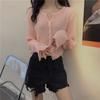 Women's Thin Knit Top Cardigan for Outer Wear Spring Long Sleeve Retro Loose V-neck Outer Coat Ins Style