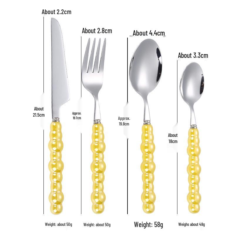Elegant 304 Stainless Steel Cutlery Set: Knife, Fork & Spoon with Creative Pearl Ceramic Handles. Perfect for Western Steak & Dessert.