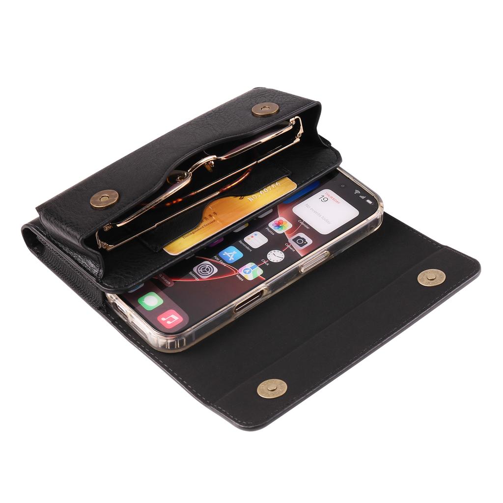 Men'S Double-Layer Waist Bag with Magnetic Closure -  Large Capacity Phone & Glasses Holder, Faux Leather Belt Bag