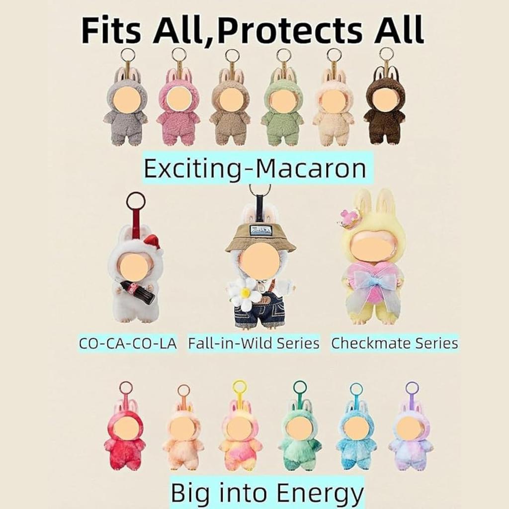 Protective Case for Labubu Clear PVC Portable Storage Box with Keychain Dustproof Scratch-resistant Collector Display (NO Doll)