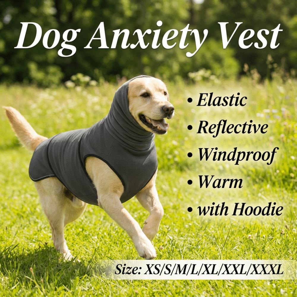 Elastic Dog Anxiety Vest Reflective Warm Dogs Calming Jacket Windproof with Hoodie Dog Soothing Clothes