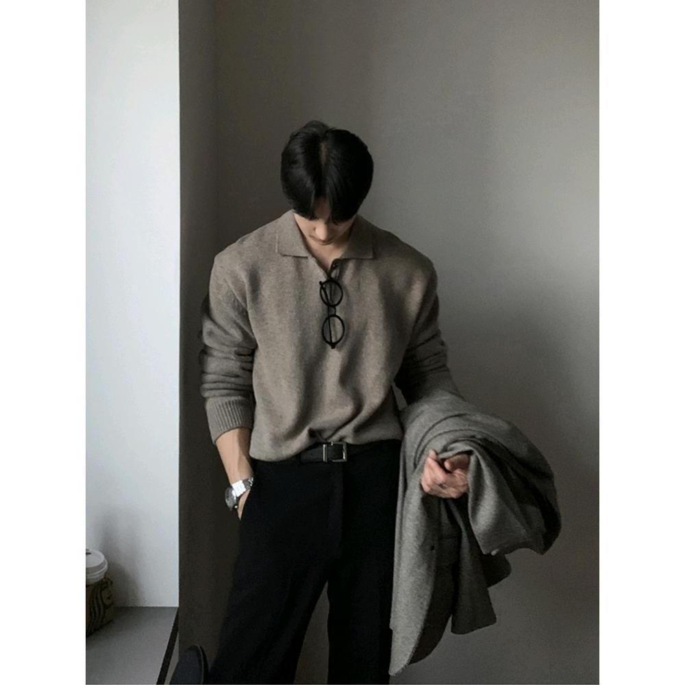Korean Men's Trendy Polo Collar Lapel Sweater: Skin-Friendly Loose Knitwear