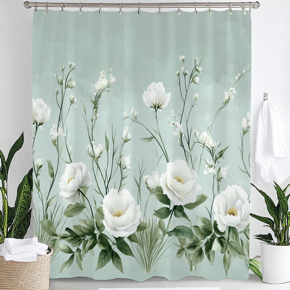 Colorful Flowers Shower Curtain for Bathroom Spring Floral Romantic Wildflower Plants Nature Scenery Decor Curtain with Hooks