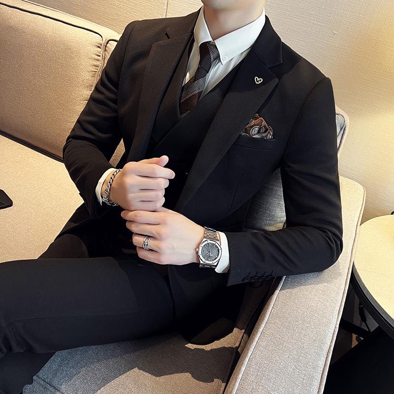 Douyin Winter Herren Wollanzug im britischen Stil dreiteilig - Koreanisch inspiriertes verdicktes Design