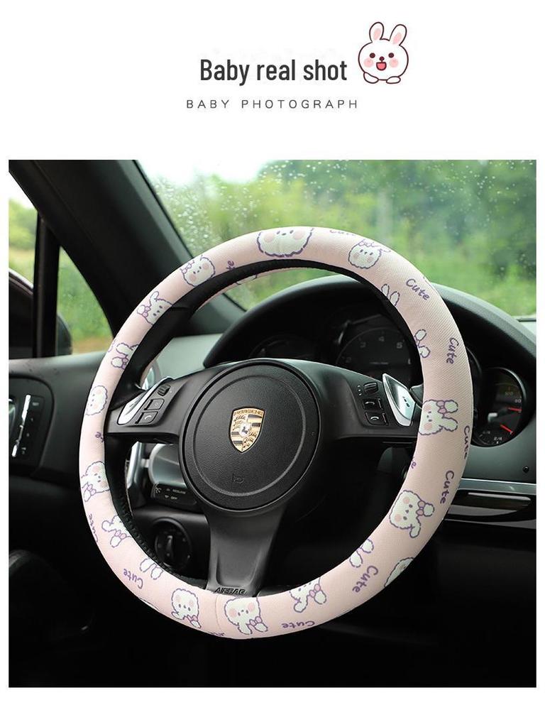Niedlicher Lenkradbezug mit Bären-Cartoon-Motiv – rutschfest, schweißabsorbierend, universeller Griffbezug für alle Jahreszeiten. Perfektes Autozubehör für Frauen.