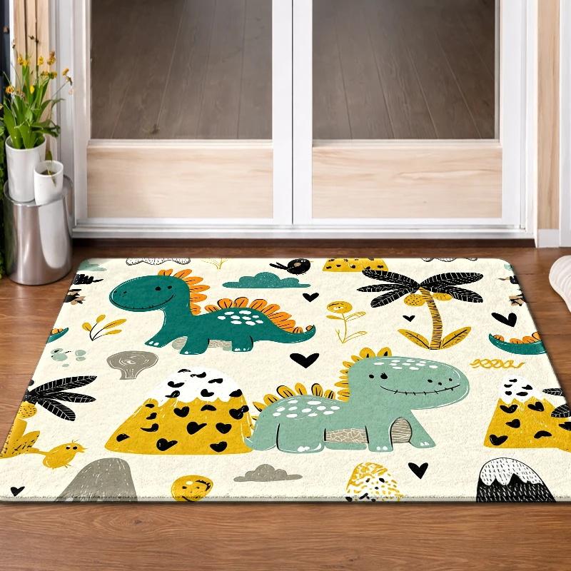 Adorable Dinosaur Floor Mat – Washable Soft Rug with Cartoon Design, Non-Slip PVC Backing for Indoor/Outdoor Use