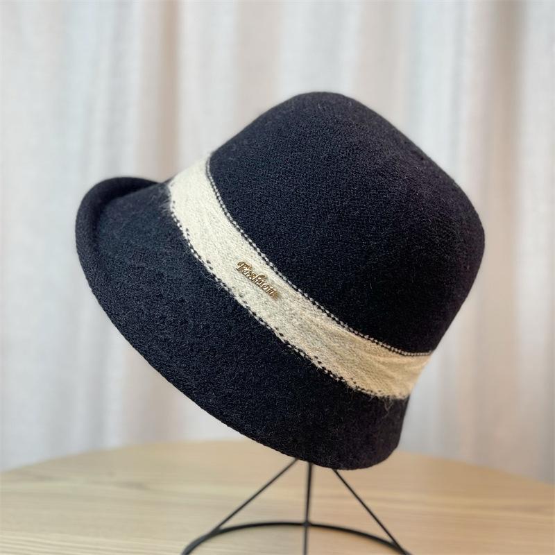 Fashionable Basin Hat Korean Style Wool Fisherman Hat for Women Japanese Style Literary Knitted Bucket Hat Autumn and Winter Versatile Hat Large Brim