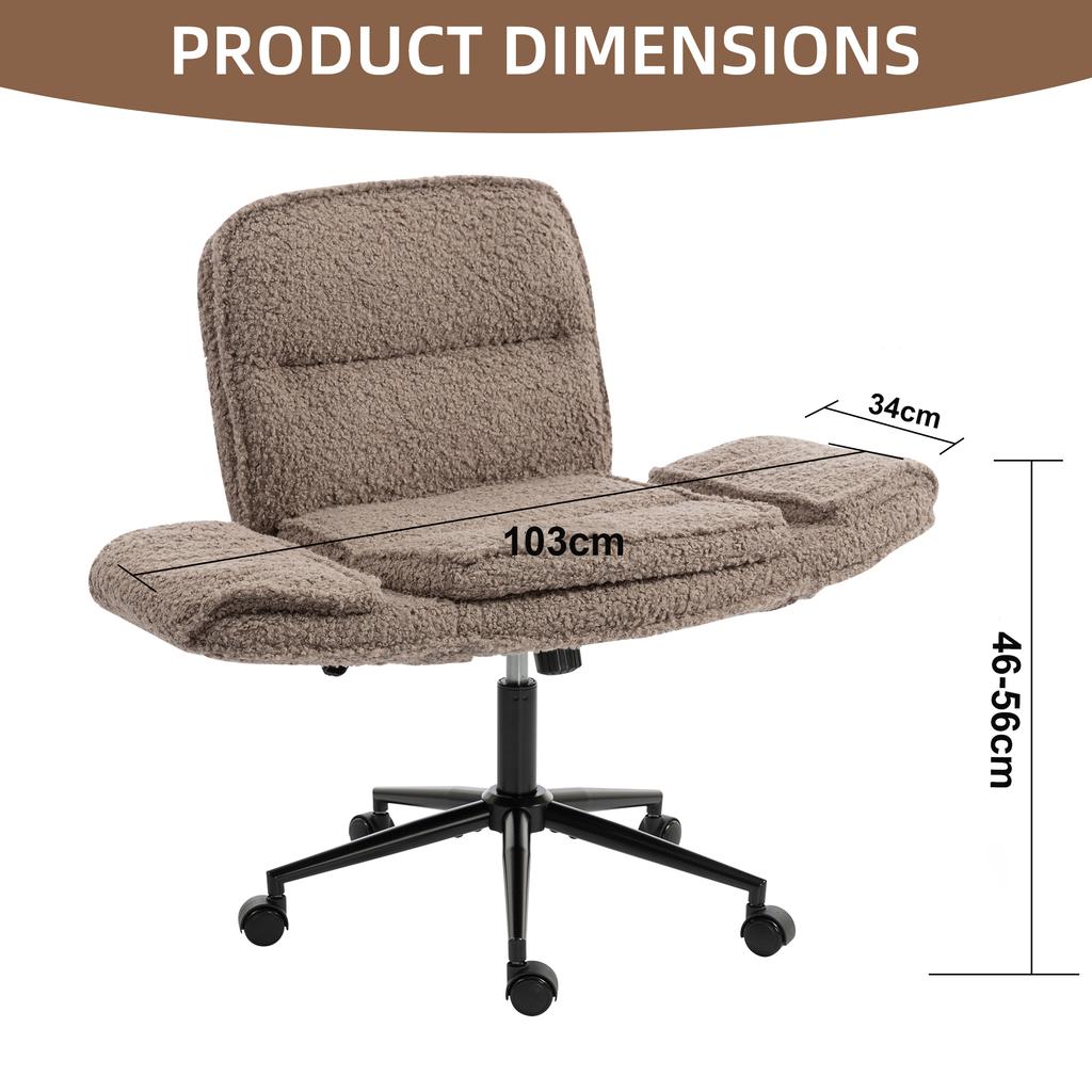 Criss-Cross with 5-Gear Adjustable Armrests and Casters, Thickened Backrest Swivel Desk Chair for Home Office, Bedroom and Living Room, Teddy Fleece