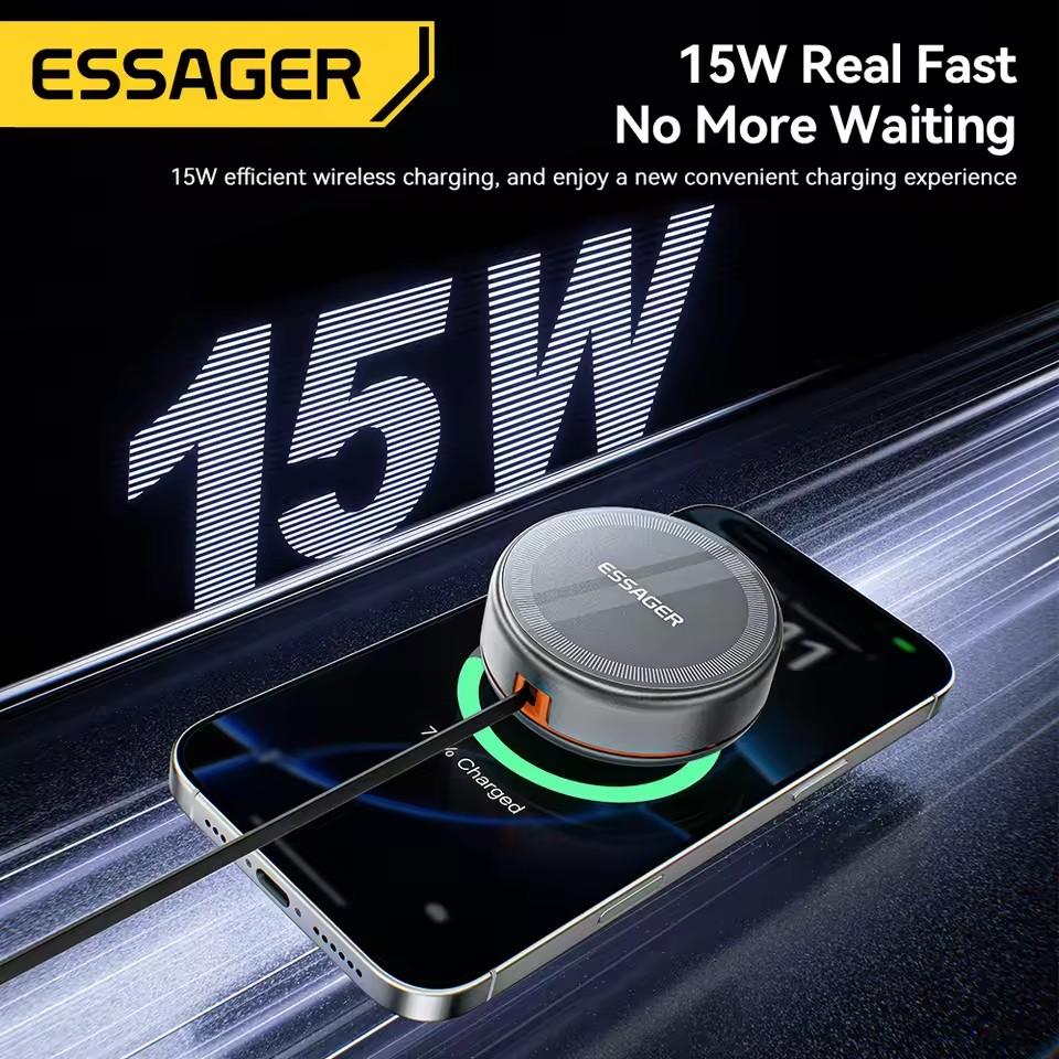 Essager 15W 3 in 1 Magnetic Wireless Charger With 96cm Retractable Type-C Cable For iPhone 16 15 14 13 Pro Max Airpods Watches