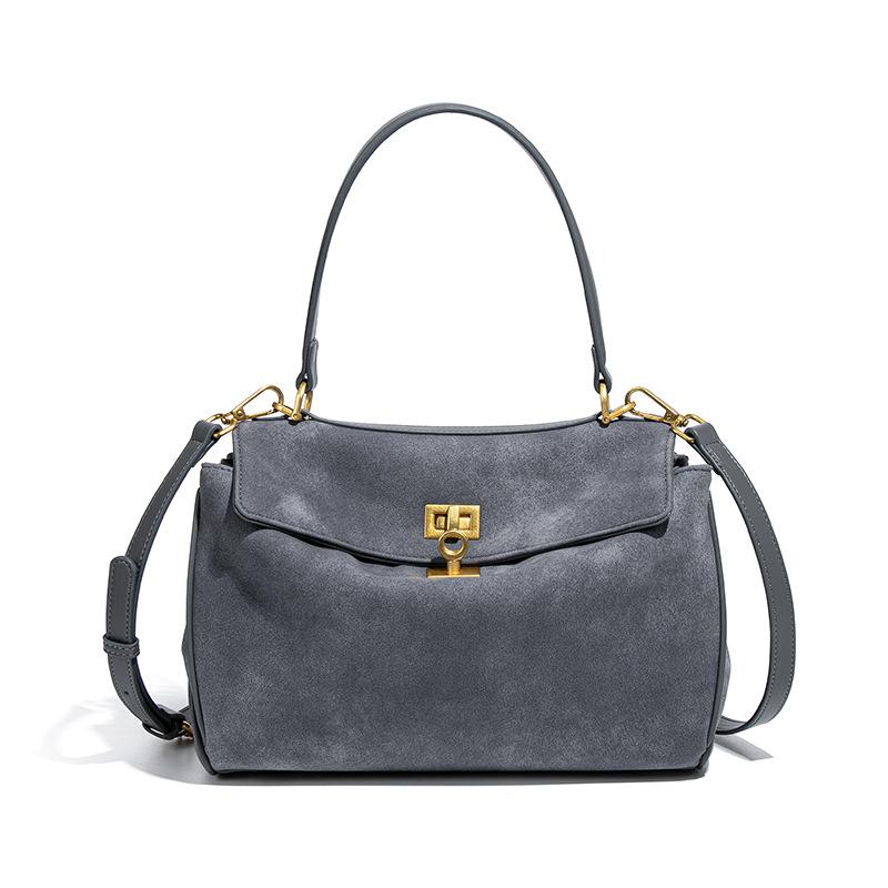 Kelly Bag, High-end Frosted Suede Flap Handbag, Large Capacity Commuting Versatile Single Shoulder Crossbody Bag