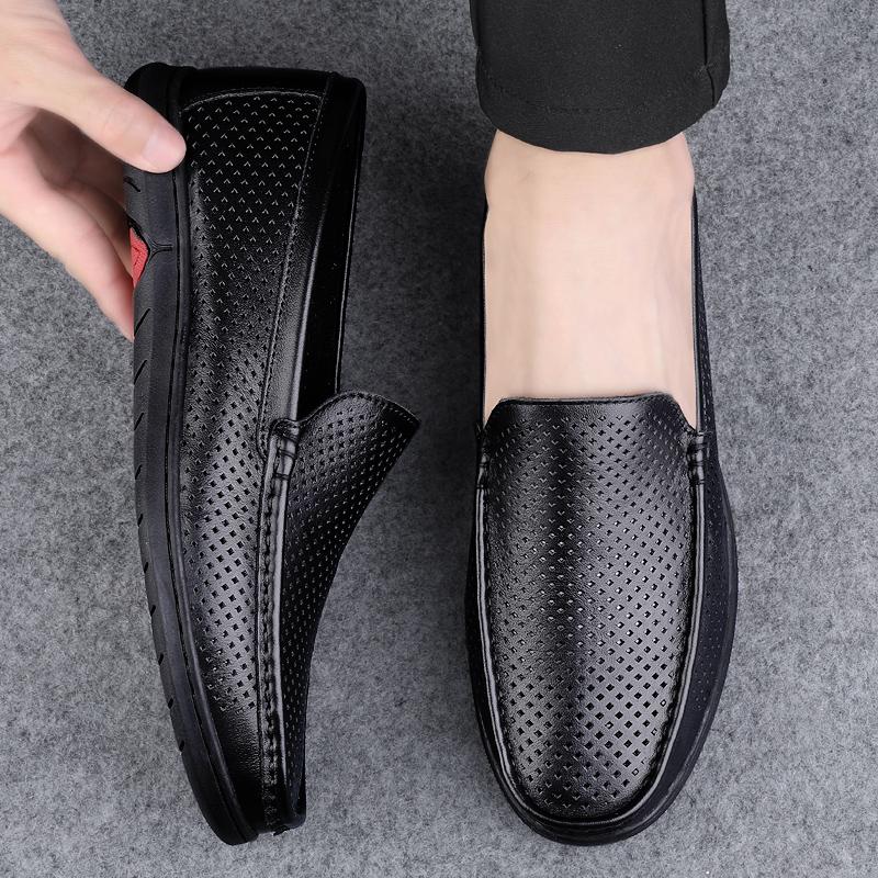 Hollow Out Leather Penny Loafers Men Moccasins 2025 Luxury Mens Casual Shoes Breathable Slip On Flats Male Driving Shoes