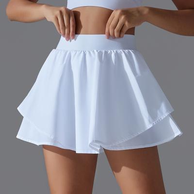 New Solid Color Double-layer Pocket Tennis Skirt Sexy Tight Fitting High Elasticity Sports Running Fitness Yoga Shorts For Women
