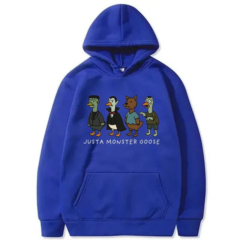Just a Monster Goose Sweatshirt Women Halloween Silly Goose Funny Casual Fashion O-Neck Long Sleeve Fleece Pullover
