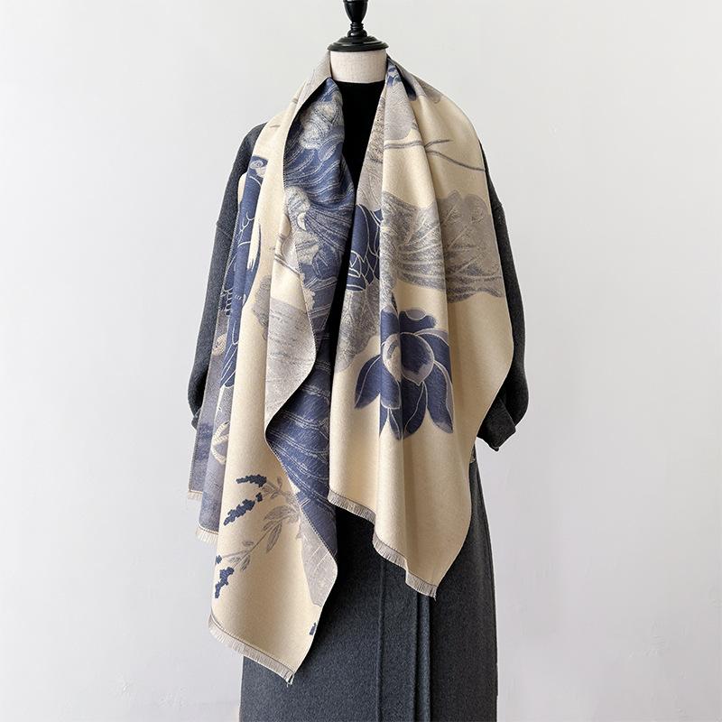 Girl Style Mori Stork Autumn And Winter Double-Sided Imitation Cashmere Scarf Winter High-End Warm Shawl