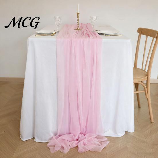 Table Protector Runner Sheer Flowing Runner, Chiffon Wedding Elegant Solid Color Scratch Resistant for Dining Home Bridal Shower Party Decor