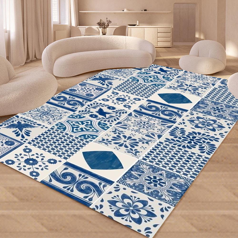 Retro French Plaid Carpet for Living Room Modern Simple Kitchen Bathroom Doormats Easy To Clean Floor Mat Home Sofa Bedroom Rugs