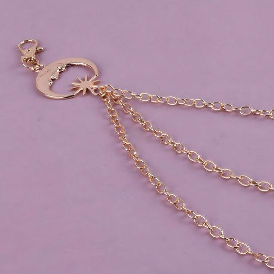 Boho Mond Körperkette, Mehrschichtiger Taillenkettengürtel, Metallbauch-Körperkette mit Sonnenanhänger, Rave Nachtclub Party Körper Schmuck Zubehör für Frauen