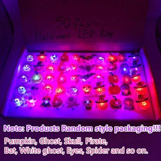 50 Pcs Halloween Rings LED Light Up Flashing Rings Glowing Finger Rings Halloween Party Favors for Kids Adults