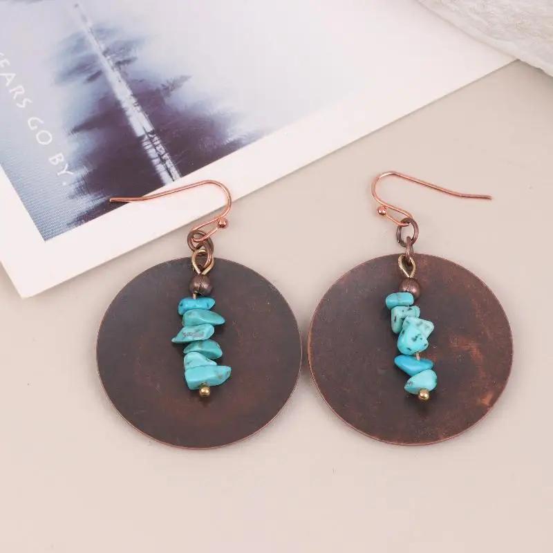 Винтажные Серьги-Подвески с Искусственным Бирюзовым Каменем в Форме Капли, Бохо Стиль, Женские, Для Повседневного Подарка, Вечеринки