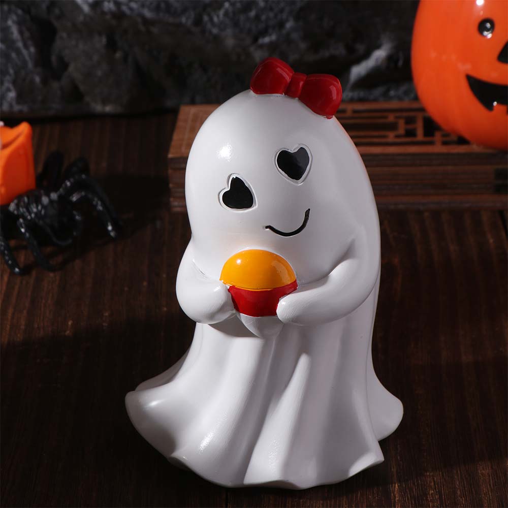 Resin Halloween Ghost Figurine Cartoon Waterproof Ghost Art Sculpture Cute Ghost Statue Ornament Background Layout