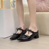 Bow inner height increase bag head cool slippers women's word with pointed Mary Jane shoes with skirt