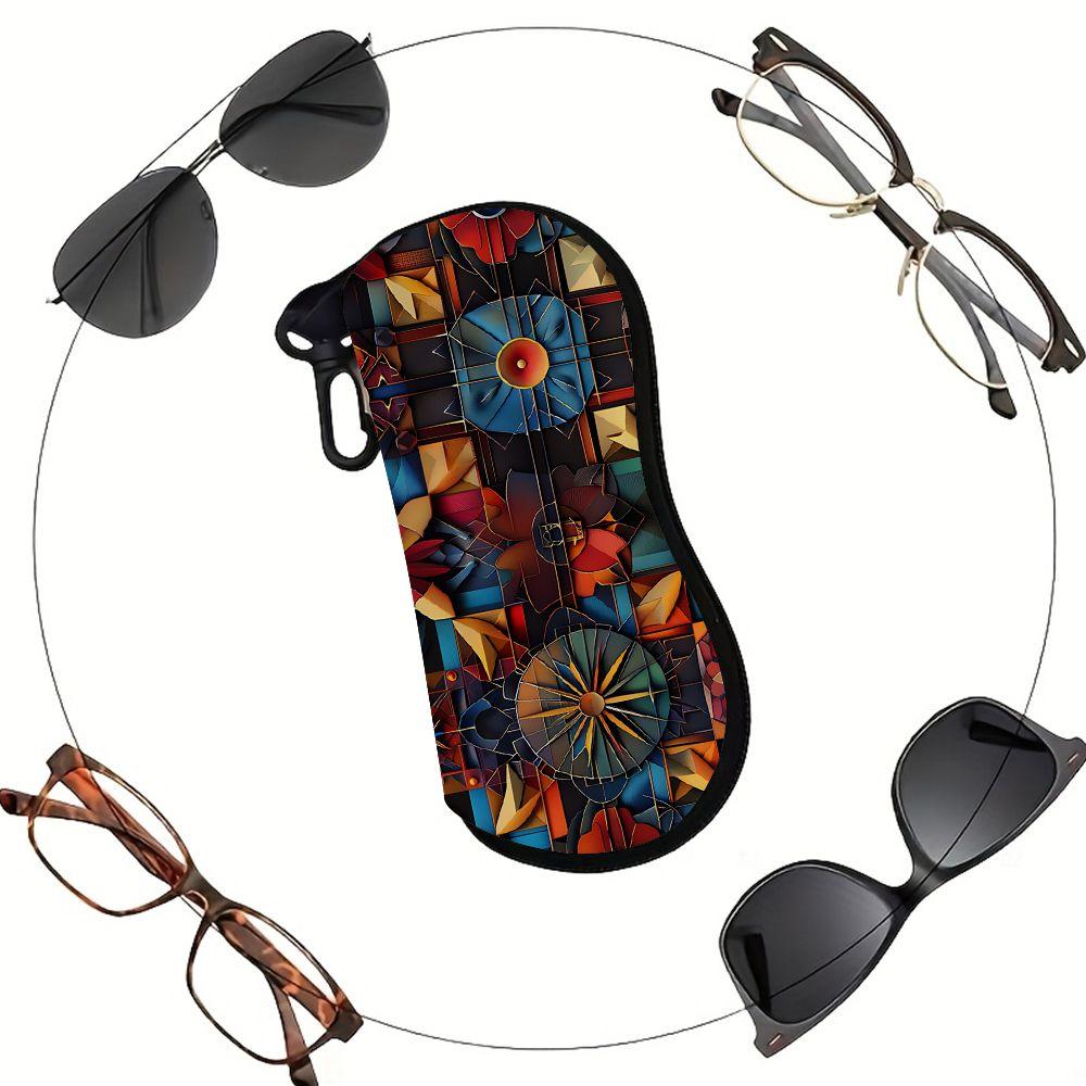 Geometric Mandala Pattern Eyewear Case, Protective Sunglasses Case for Women, Zipper Portable Glasses Holder with Artistic Floral Design Gift