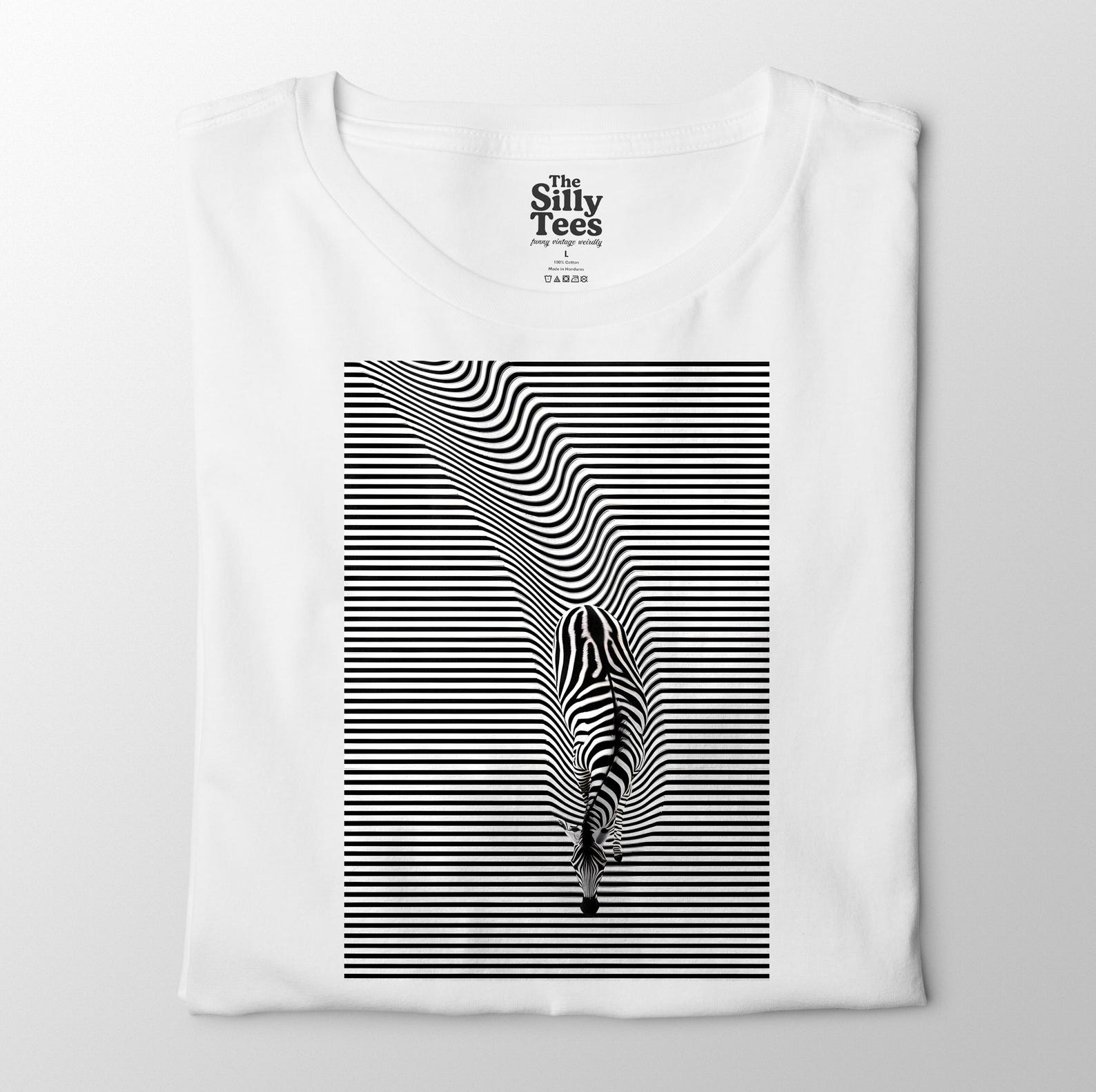 Zebra Optical Illusion T-Shirt: Abstract Line Art, Minimalist Design 3XL