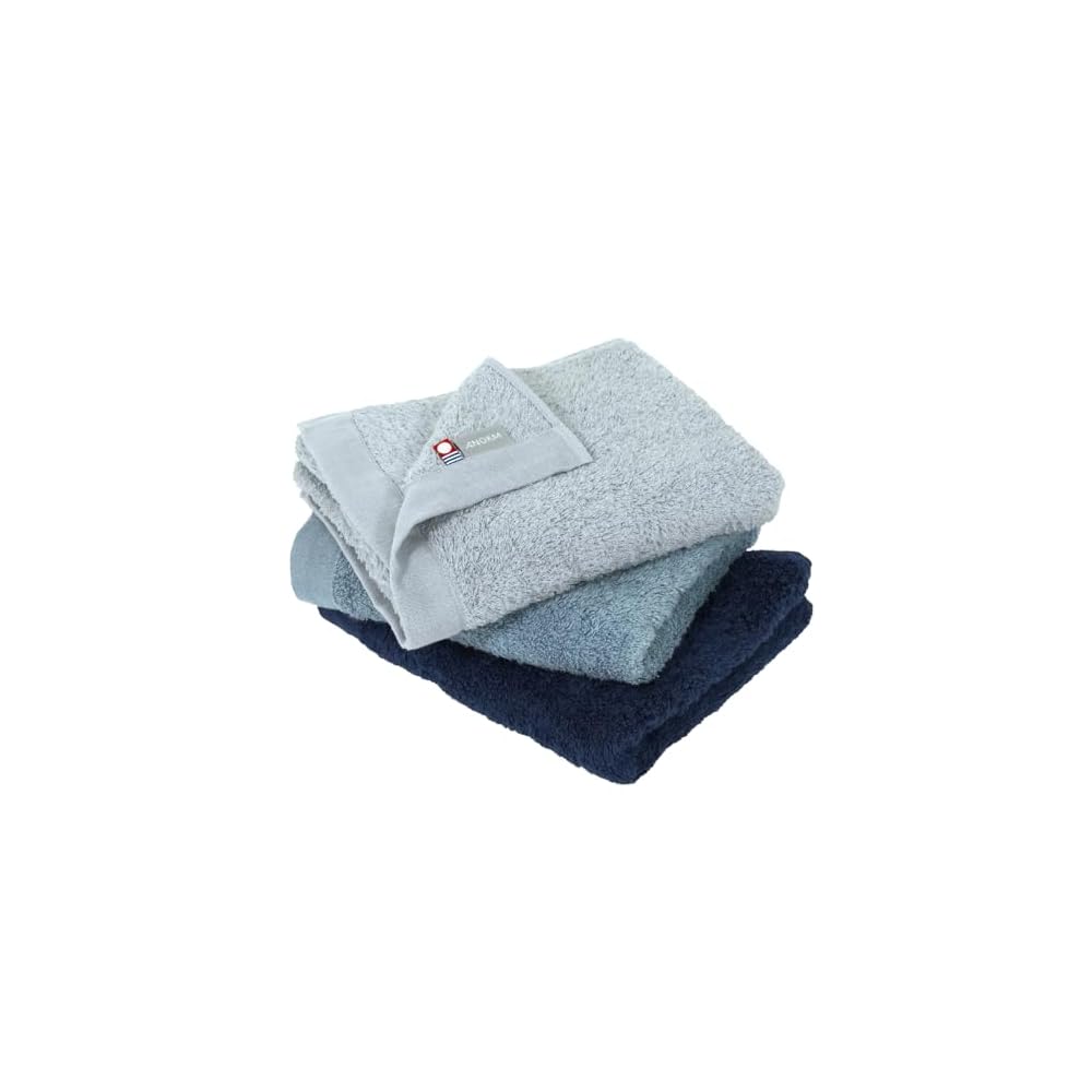 Imabari Watawa Face Towels, Set of 3, Gray, Blue, Navy, Thin Cotton, 35 x 85 cm