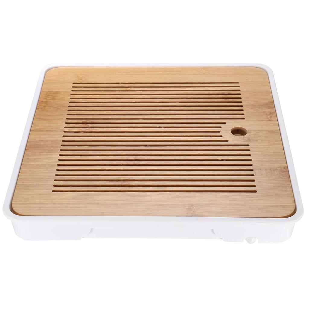 Uxcell 11" Bamboo Chinese Kung Fu Tea Tray, Classic Tea Tray, Bamboo Table Furniture with Vintage Tea Water Storage Box, Drinking Tea, Yellow and