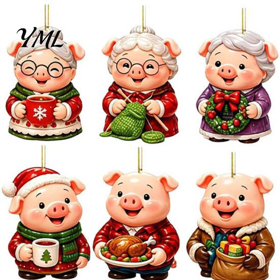 Family Christmas Tree Decor Piggy Advent Calendar, 2D Flat Acrylic 24 Days Hanging Blind Box Ornaments, Decorative Countdown Gift for Holiday