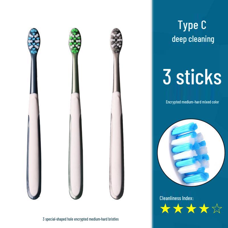 360° Medium-Hard Bristle Toothbrush for Effective Stain Removal - Spiral Filament, Soft Bristle, Adult Size