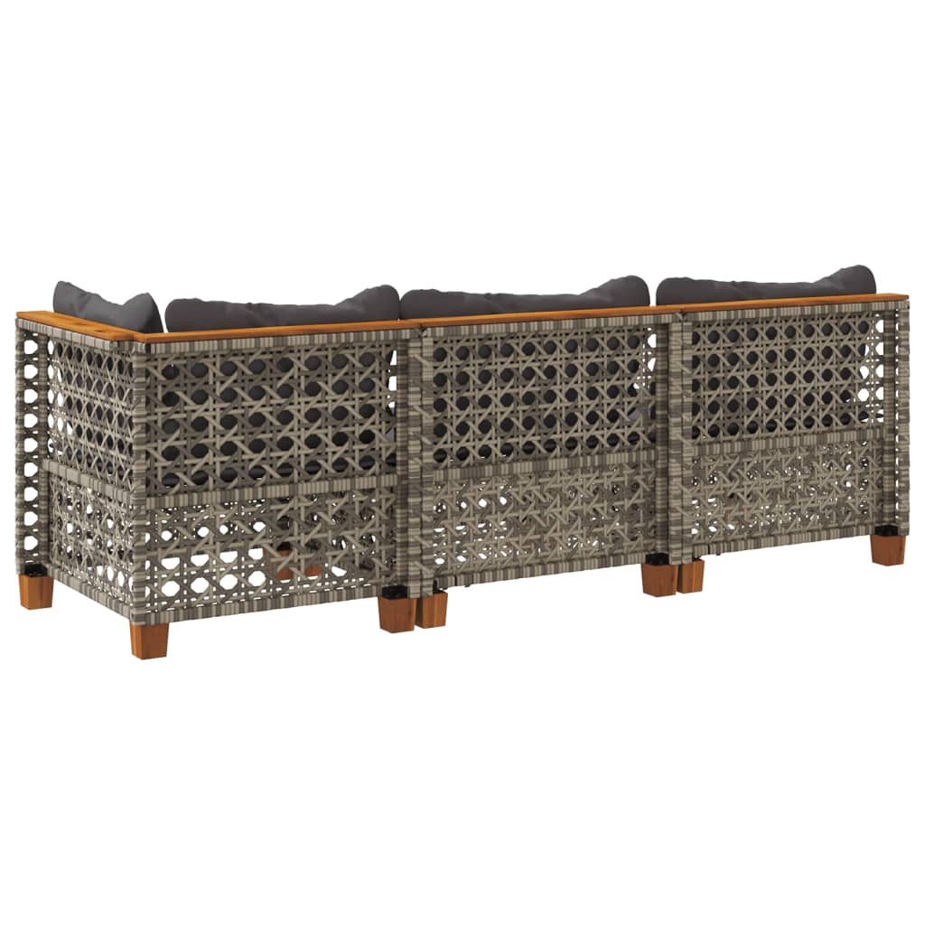 Vidaxl Divano da Giardino a 3 Posti con Cuscini, Grigio, Polyrattan