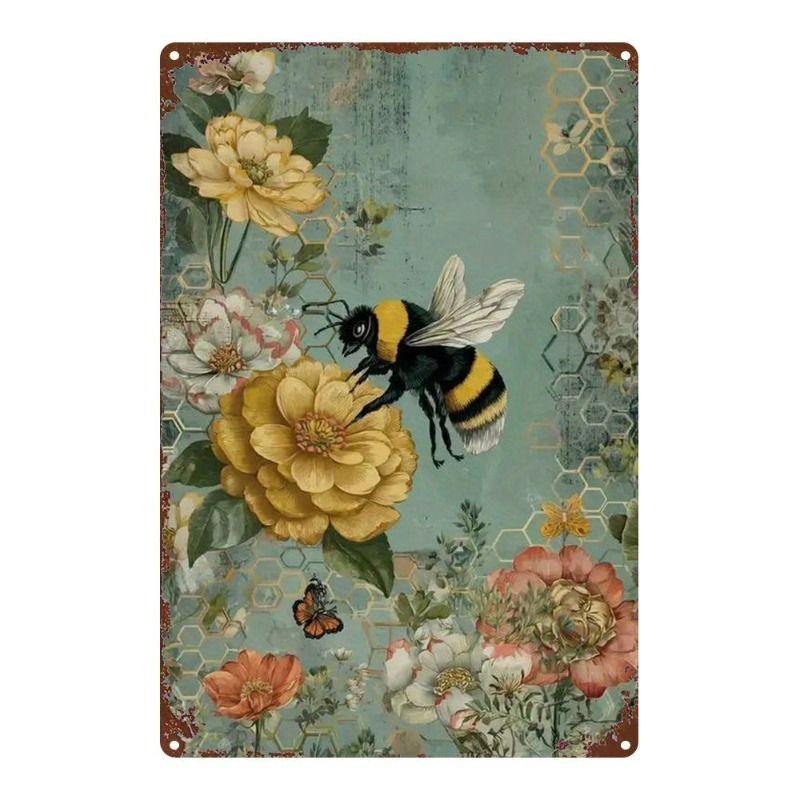 Vintage Metallwandkunstschild Biene Küchen Dekoration Kaffeebar Blechschild